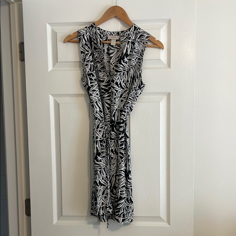 LOFT Black and White Tie Front Dress